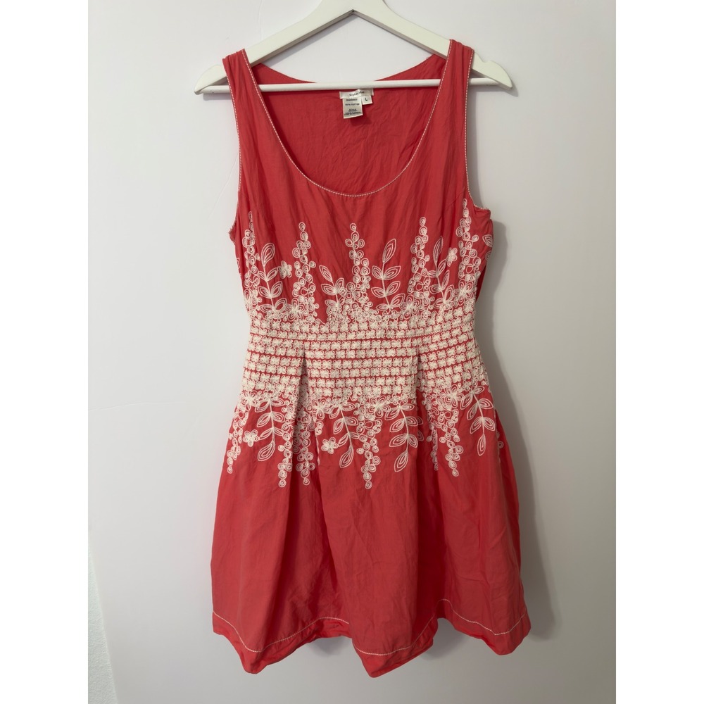 Sophie Max Womens‎ Embroidered Cotton Sleeveless Mini Dress Coral  Large